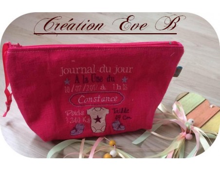 Motif de broderie machine journal de naissance personnalisable