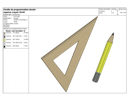 Motif de broderie machine équerre et crayon