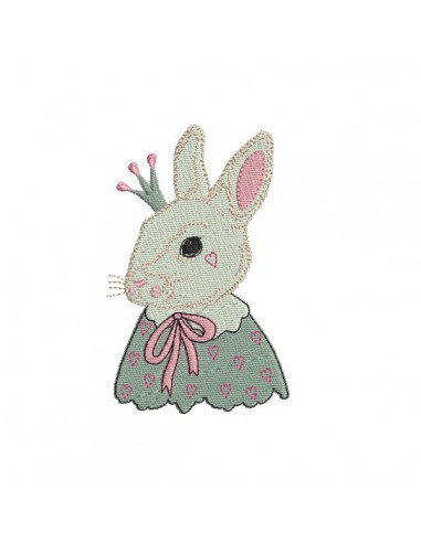 Motif de broderie machine lapin couronne