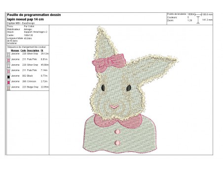 Motif de broderie machine lapin  avec noeud