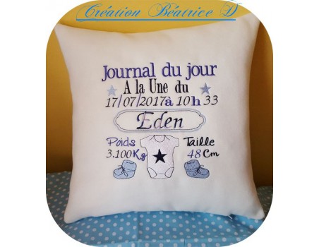 Motif de broderie machine journal de naissance personnalisable