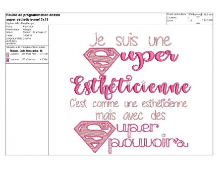 Motif de broderie super esthéticienne