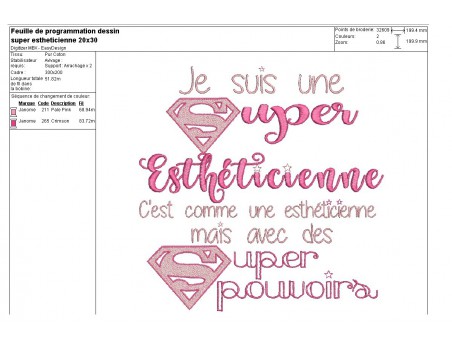 Motif de broderie super esthéticienne