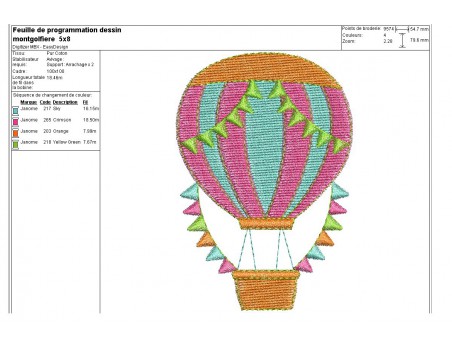 Motif de broderie machine  montgolfière