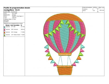 Motif de broderie machine  montgolfière