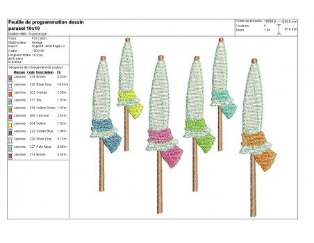 Motif de broderie  machine parasols de plage