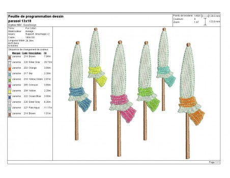 Motif de broderie  machine parasols de plage