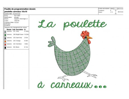 Motif de broderie machine poule à carreaux