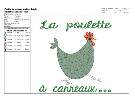 Motif de broderie machine poule à carreaux