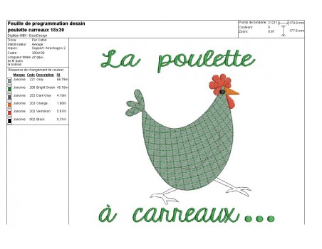 Motif de broderie machine poule à carreaux