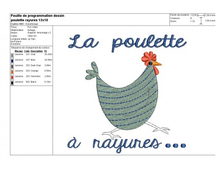 Motif de broderie machine poule à rayures