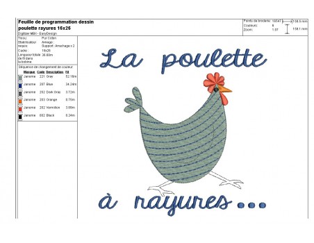 Motif de broderie machine poule à rayures