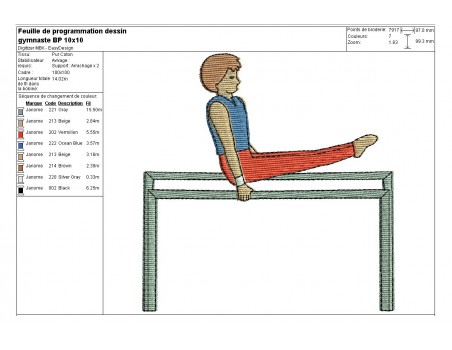 Motif de broderie machine gymnaste sur barre parallèle