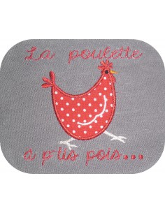 Motif de broderie machine appliqué poule à petits pois