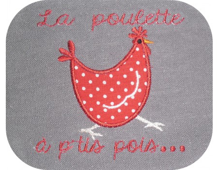 Motif de broderie machine appliqué poule à petits pois