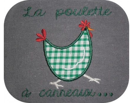 Motif de broderie machine appliqué poule à carreaux