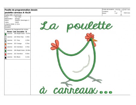 Instant download machine embroidery Checked hen