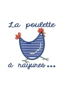 Motif de broderie machine appliqué poule à rayures