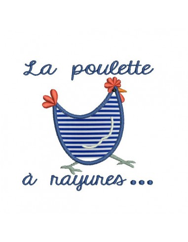 Motif de broderie machine appliqué poule à rayures