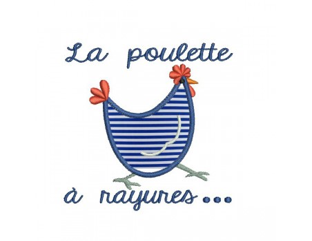 Motif de broderie machine appliqué poule à rayures