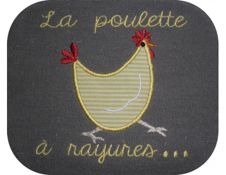 Motif de broderie machine appliqué poule à rayures