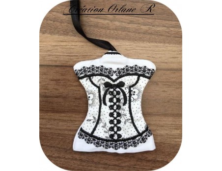 Motif de broderie machine bustier porte clé à ruban  ITH