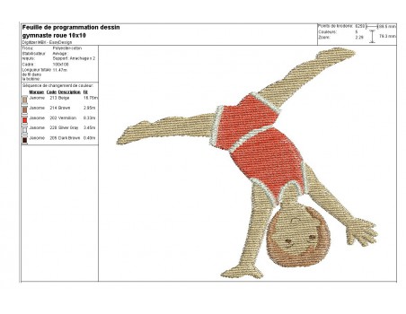 Motif de broderie machine gymnaste faisant la roue