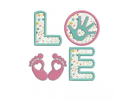 Motif de broderie machine  Love pied main