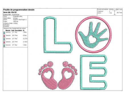 Motif de broderie machine  Love pied main