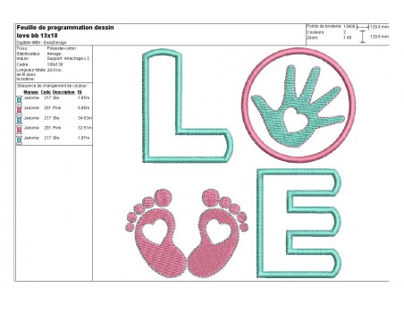 Motif de broderie machine  Love pied main