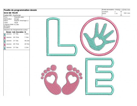 Motif de broderie machine  Love pied main