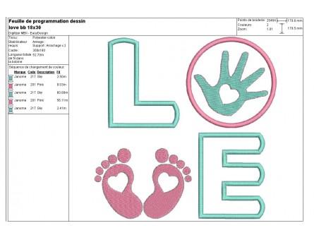 Motif de broderie machine  Love pied main