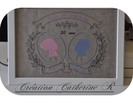 Motif de broderie cadre double camées