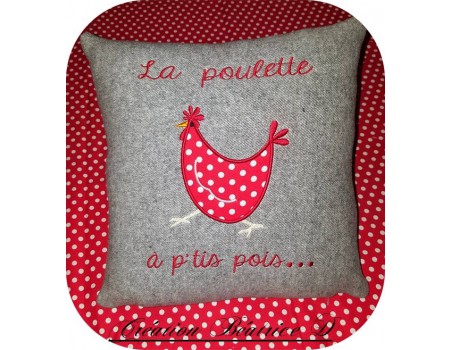 Motif de broderie machine appliqué poule à petits pois