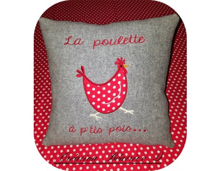 Motif de broderie machine appliqué poule à petits pois