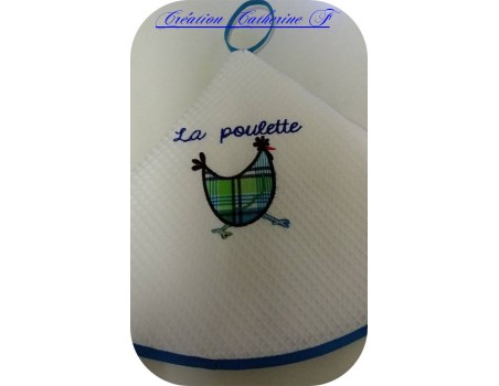 Motif de broderie machine appliqué poule à carreaux