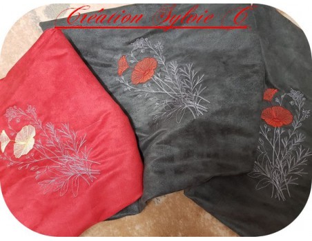 Motif de broderie machine  coquelicots et fleurs champêtres