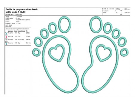 Motif de broderie machine  appliqué pieds