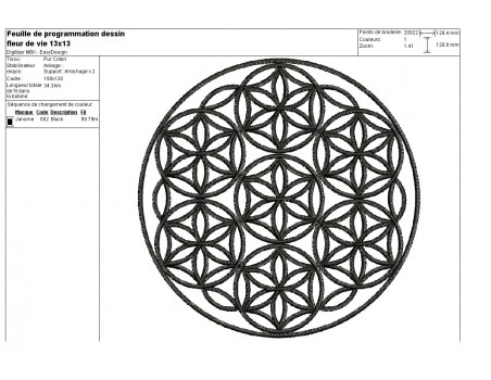 Motif de broderie machine fleur de vie