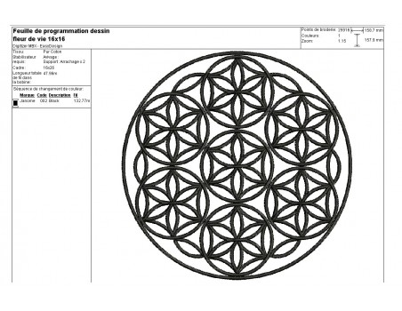 Motif de broderie machine fleur de vie
