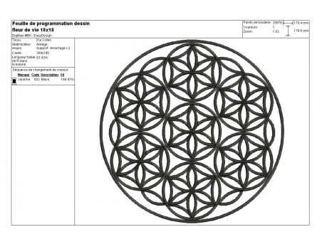 Motif de broderie machine fleur de vie