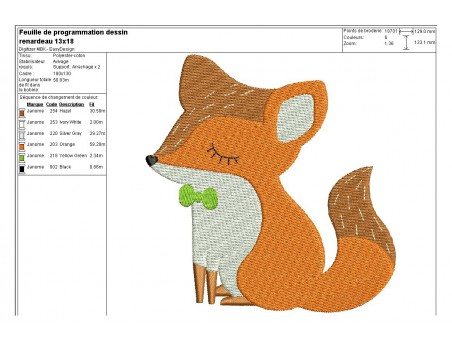 Motif de broderie machine petit renard