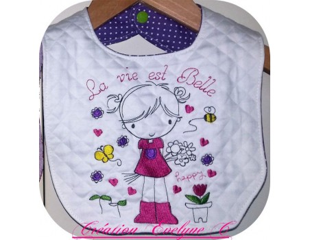 Motif de broderie machine fille la vie est belle