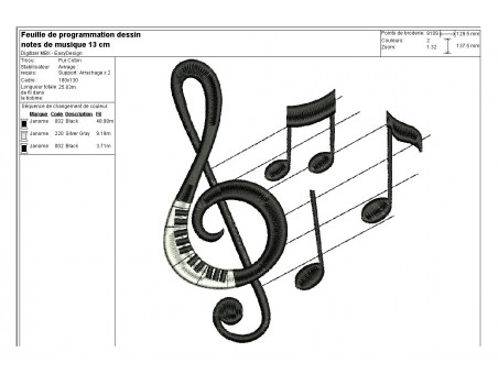 motif de broderie notes de musique