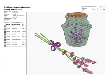 Motif de broderie machine  miel  de lavande