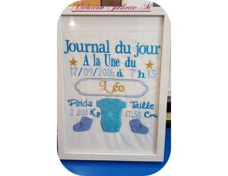 Motif de broderie machine journal de naissance personnalisable