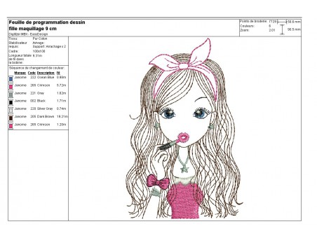 Instant download machine embroidery design girl selfie