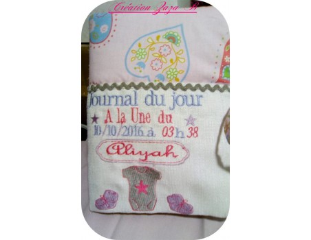 Motif de broderie machine journal de naissance personnalisable