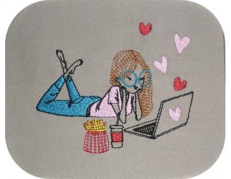 Instant download machine embroidery design girl going to bed