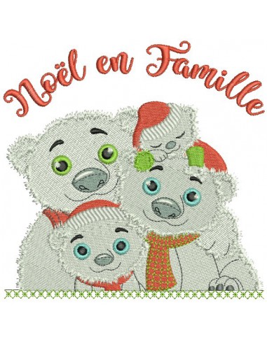 Motif de broderie machine famille ours noël en famille